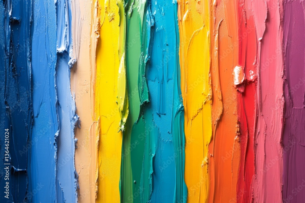 Poster Colorful abstract texture created by layers of thick paint applied in vertical strokes showcasing vibrant hues