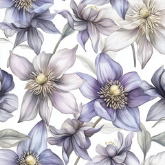 Fototapeta premium illustration of Pasqueflowers, spring flowers, soft watercolor tones, white background, detailed illustration, cartoonish.