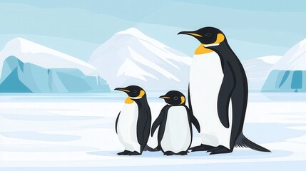 Fototapeta premium King Penguin Family Antarctica Ice Landscape.