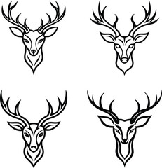 Tribal Deer Head Line Art Vector Design On White Background