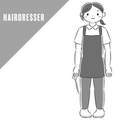 ハサミを持った女性のイラスト（美容師、ペットトリマー等）