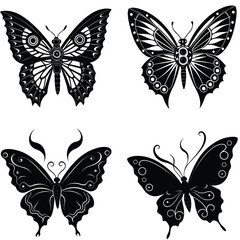 Set of butterflies outlines. hand drawn illustration vector, Black line silhouette butterfly icon set elements vector illustration