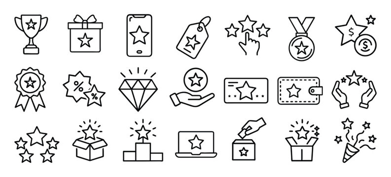 Awards and rewards line icons set for achievements and recognition  
