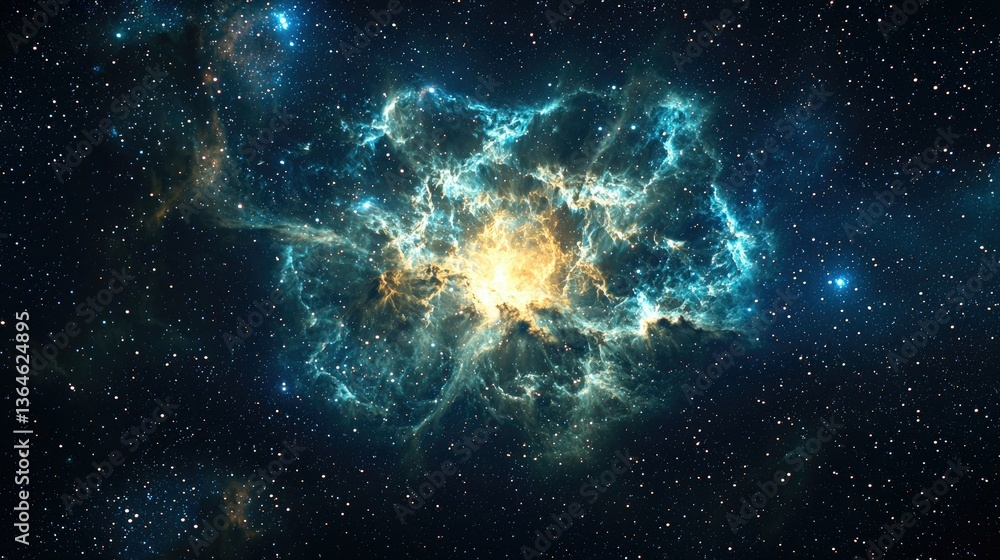 Poster an artistic space scene with the crab nebula visible as the centerpiece against a starry background.