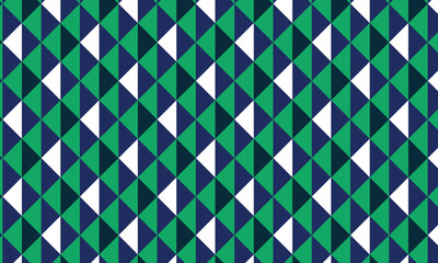 Obraz premium Colorful seamless geometric pattern featuring alternating green, navy, and white triangles in a dynamic diamond grid. Ideal for backgrounds, textiles, or design.