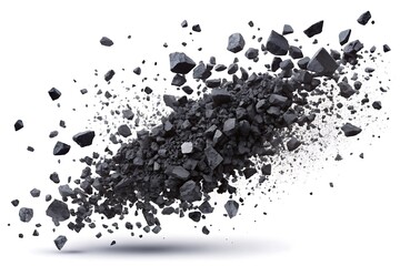 Pile of rocks is scattered across a white background