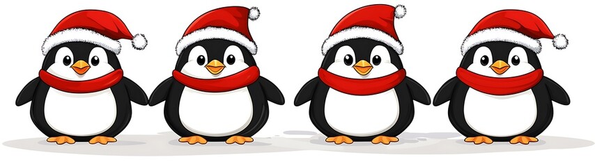 Cute Penguins in Santa Hats.