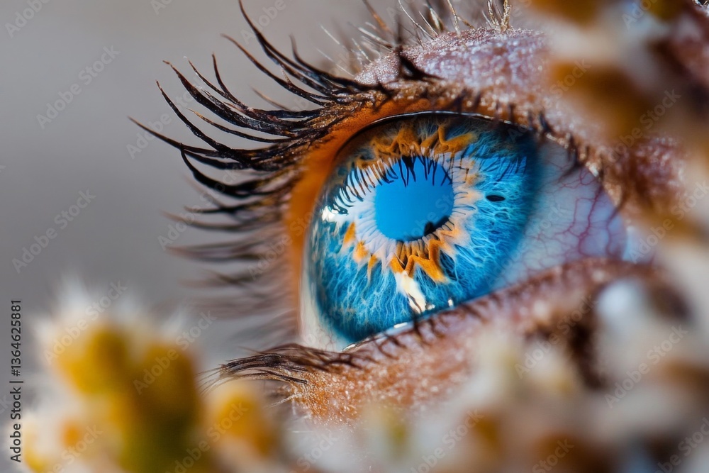 Aufkleber close-up view of a vibrant blue eye surrounded by delicate textures showing intricate details and co