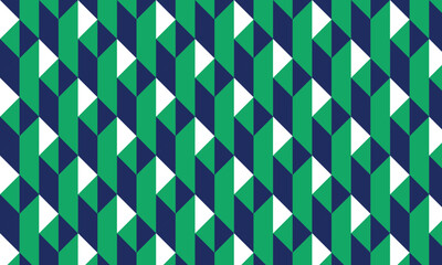 Obraz premium Bold seamless geometric pattern with green, navy, and white angular shapes forming an abstract zigzag design. Ideal for backgrounds, fabric, prints, or modern visuals.