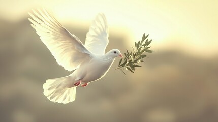 A dove with an olive branch symbolizes peace and reconciliation.