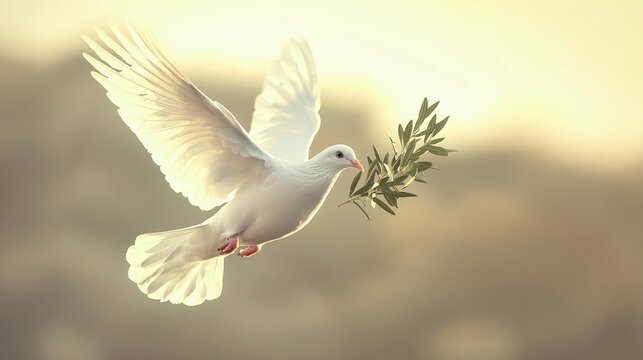 A dove with an olive branch symbolizes peace and reconciliation.