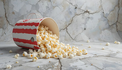Popcorn Spilling from a Red and White Striped Bucket