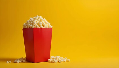 Red Box of Popcorn on Yellow Background