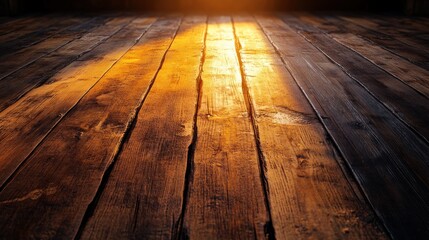 Golden Hour on Wooden Floor: Rustic Warmth and Textured Beauty