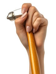 Hand holding tool against white background