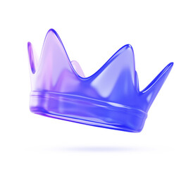 3d crystal crown for king or queen render icon. Glass holographic crowning headwear for monarch. Royal monarchy, medieval emperor coronation symbol, isolated gradient imperial sign. 3D illustration