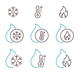Water Temperature and Climate Line Icons Set