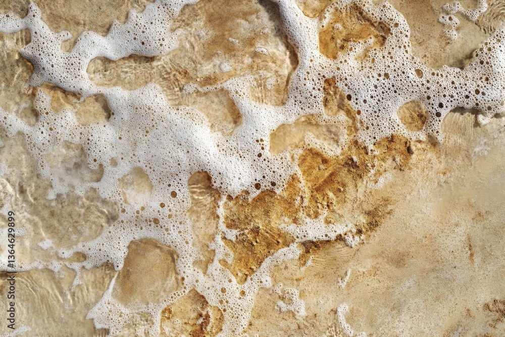 Poster Bubbling foam and textured surface create an intriguing natural pattern in a coastal area at twilight