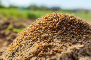Close-up of a Massive Termite Mound with Thousands of Insects
