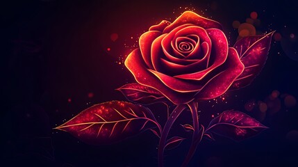 Glowing neon rose icon in deep red with illuminated edges on dark background

