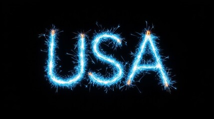 Elegant Sparkler trails drawn in long exposure spelling USA during Independence Day night celebration magical patriotic fun 