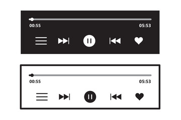 Music or video play bar icon. Audio player for songs or podcast playlist. Play, shuffle, repeat, rewind and fast forward buttons. Template of media player playback panel interface. EPS file 10