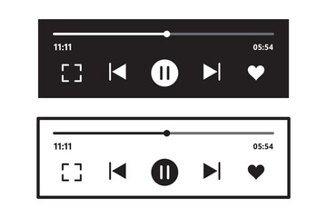 MusicPlayer. Audio Media Player Widget with Buttons and Song Duration Bar icon, flat style pictogram icon for mobile app ui or ux, logo symbol design sign vector illustration, isolated on white