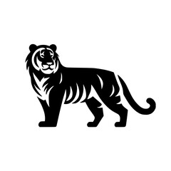 Obraz premium Black silhouette tiger icon standing 
