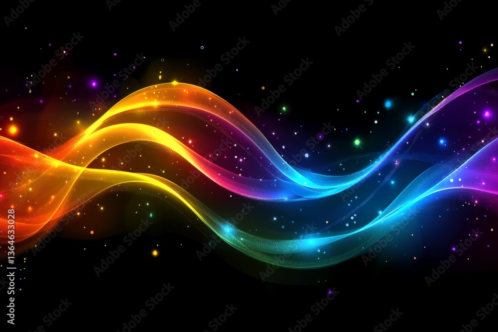 Aufkleber colorful abstract light waves flowing in a dark background with sparkling stars and vibrant hues