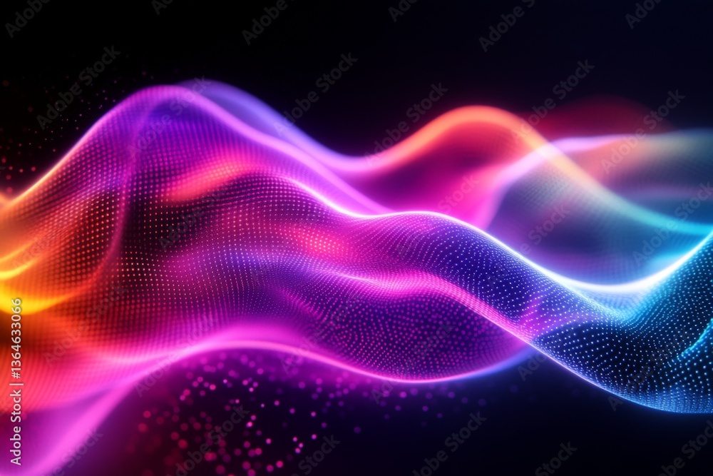 Aufkleber Colorful digital waves of light create a mesmerizing visual experience in a dark background environment