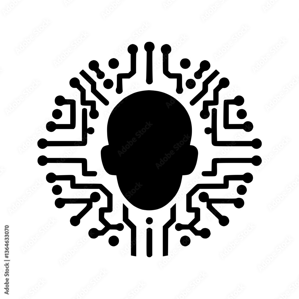 Poster digital head silhouette with circuit pattern design