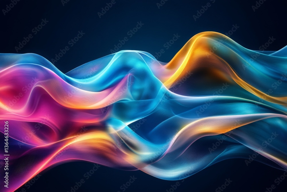 Poster colorful waves of light create a mesmerizing abstract visual display in a dark background