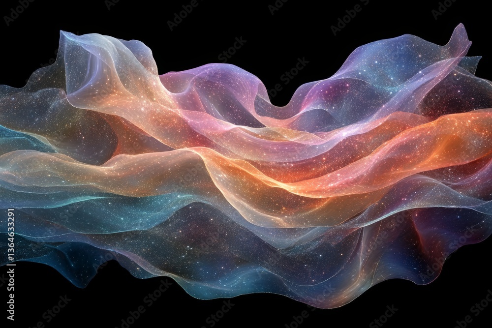 Poster colorful cosmic waves ripple through a dark void creating a mesmerizing display of light and movemen