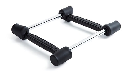 A black and silver object with a white background