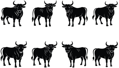 Bull Vector Shilhouette Bundle Set Collection. ox