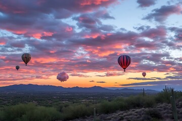 Obraz premium Whimsical Hot Air Balloons Drifting Through Cotton Candy Clouds