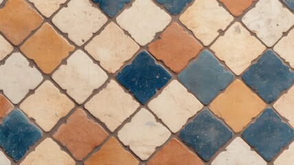 Fototapeta premium Aged Diamond Pattern Tile Floor in Warm Hues