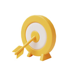 3D Render of Yellow Target with Arrow Achievement, Success, Goal
