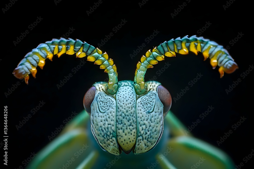 Poster captivating close-up of a colorful insect with unique antennae and detailed patterns, showcasing nat