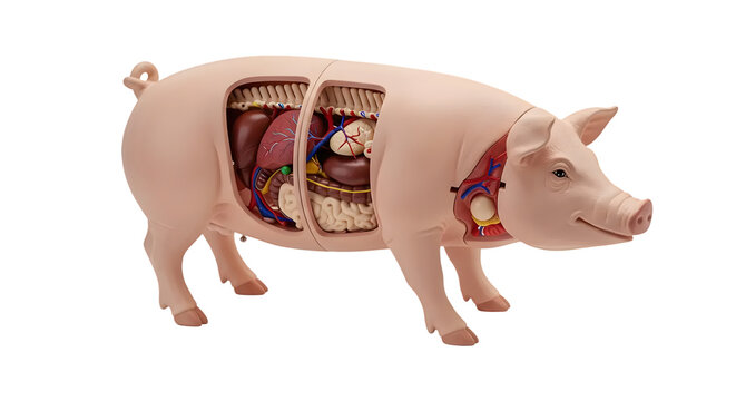 Detailed Anatomical Model of a Pig Featuring Internal Organs and Systems for Educational Purposes in Biology and Veterinary Science Illustrations