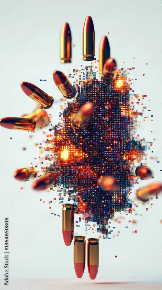 Poster abstract composition of bullets transforming into dynamic patterns