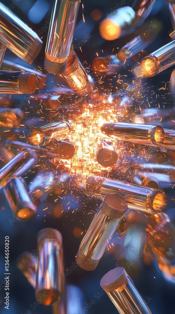 Poster abstract composition of bullets transforming with dynamic sparks