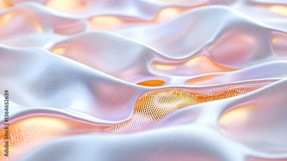 Poster a close-up view of flowing, smooth surfaces with soft colors, resembling waves or fabric, creating a
