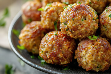 Close-up of golden-brown crispy stuffing balls