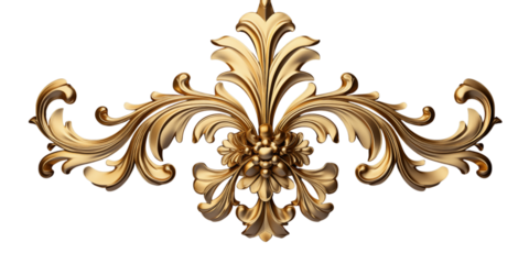 golden floral ornament isolated on transparent background