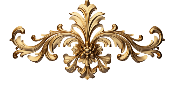 golden floral ornament isolated on transparent background