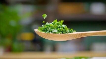 Fresh Parsley in Wooden Spoon  Culinary Herb  Cooking Ingredient  Food Photography