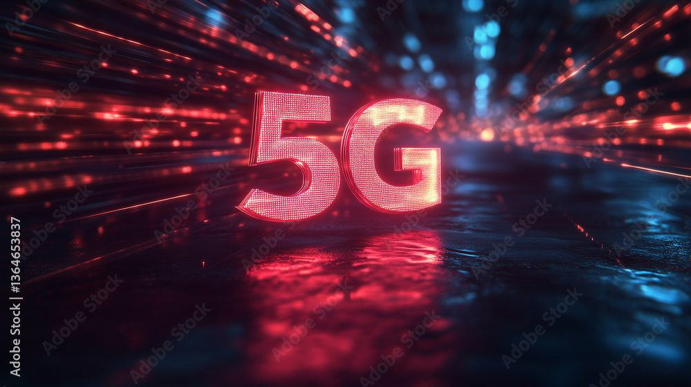 Poster high-speed 5g network technology visual with glowing elements and dynamic light effects in a digital