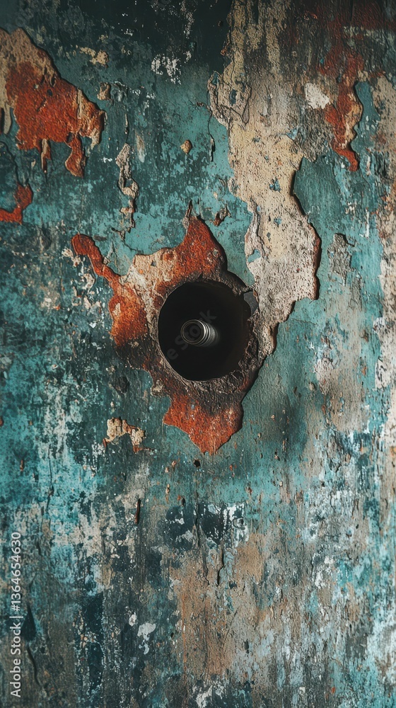 Poster embedded bullet in a splintered wall with textured surface