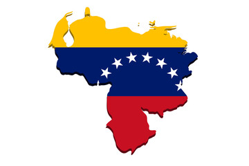Obraz premium Venezuela, detailed geographical map with country flag. Painted in the colors of the national flag. white background.